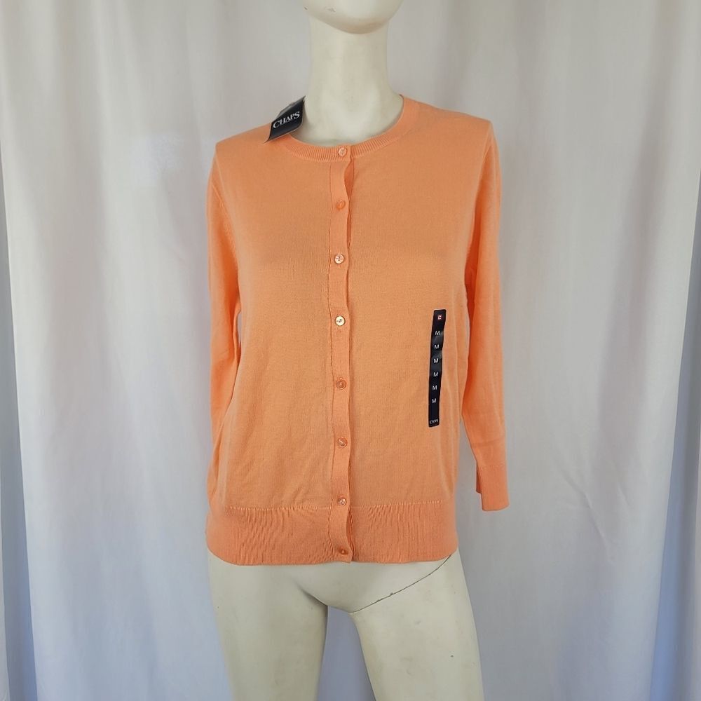 Chaps orange cardigan size M - Picture 5 of 7